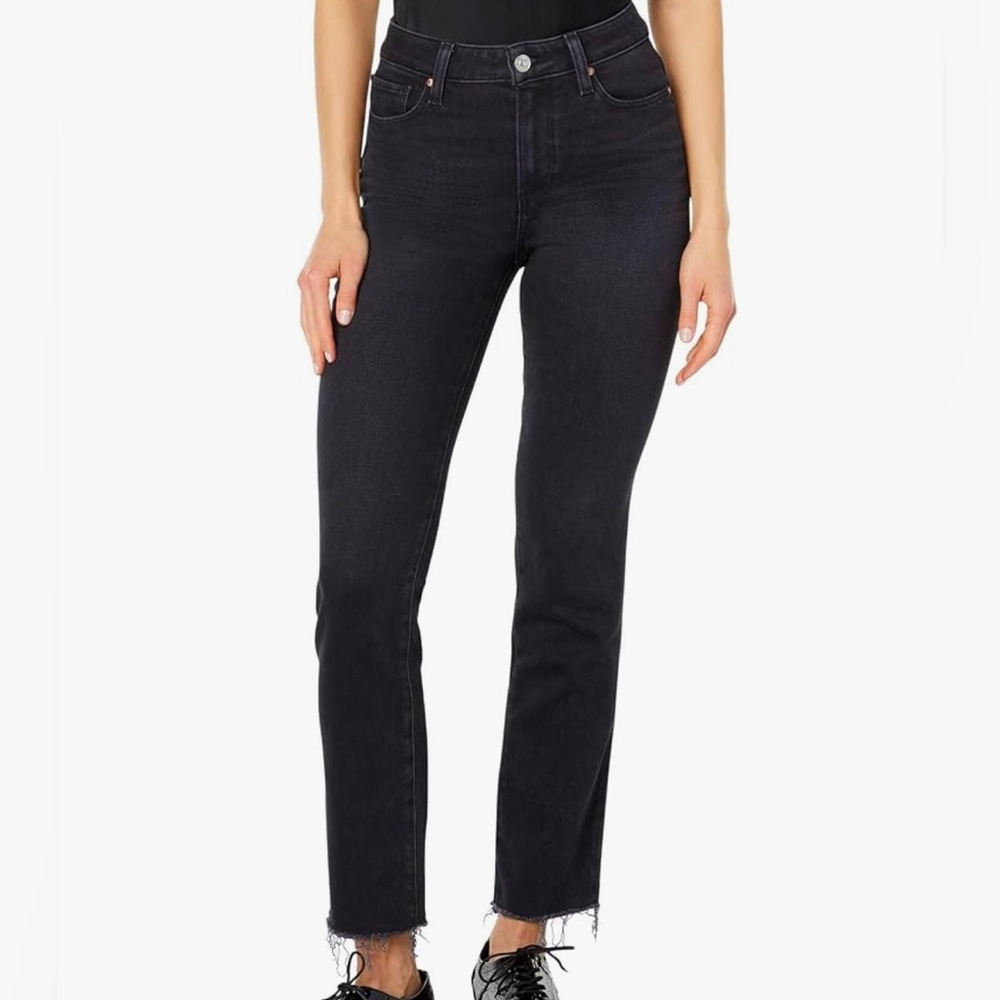 PAIGE Black Straight Leg Denim Jeans